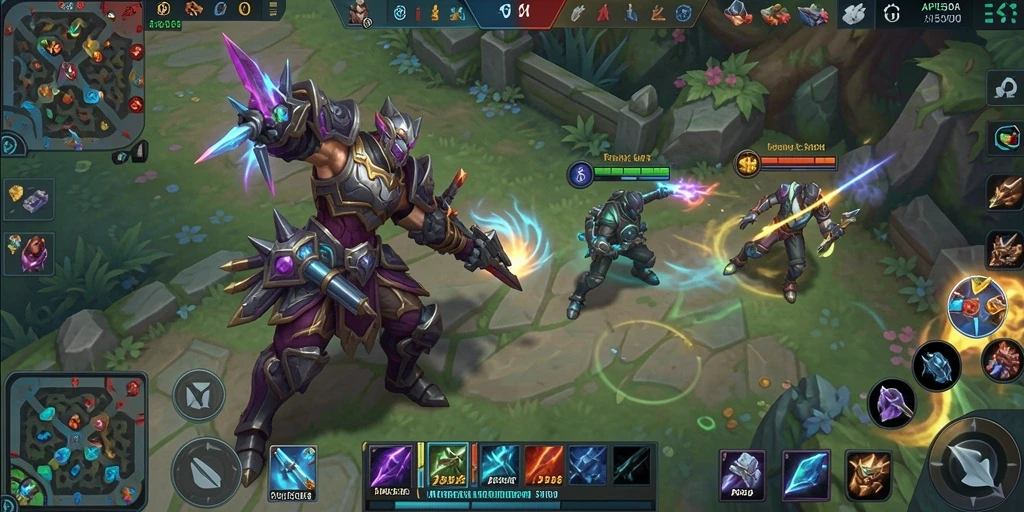 Tangkapan layar gameplay API5000 menampilkan pertempuran MOBA yang intens.