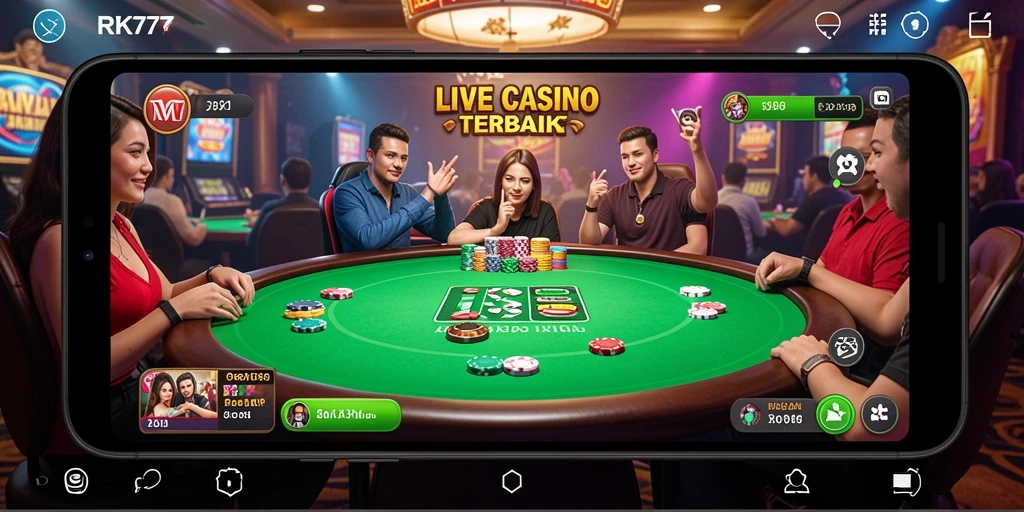 Screenshot menunjukkan gameplay seru dengan dealer langsung RK77.