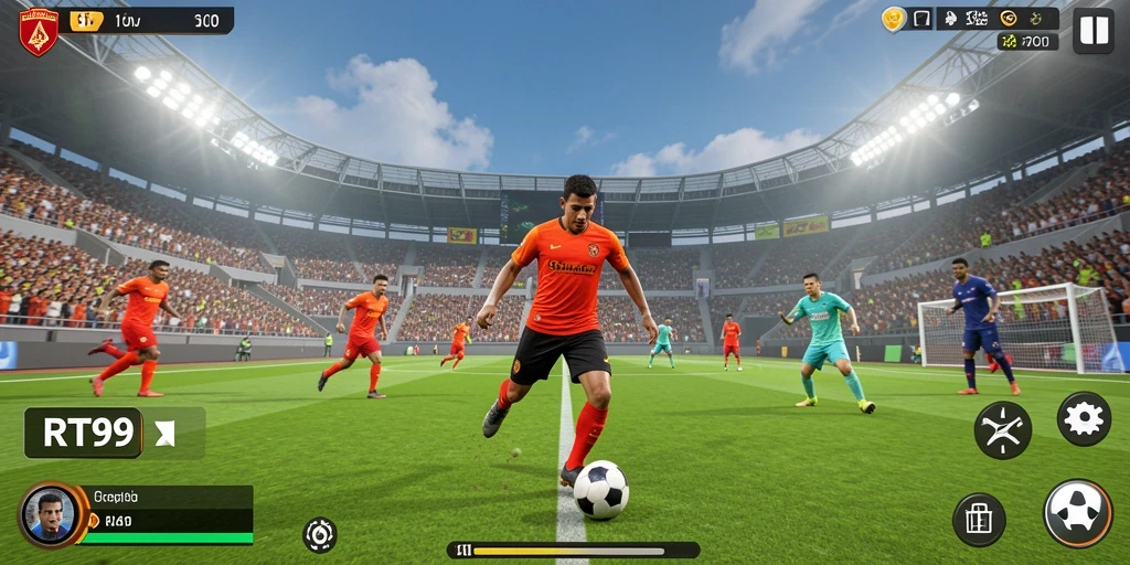 Screenshot RT99 menampilkan aksi seru dalam permainan olahraga.