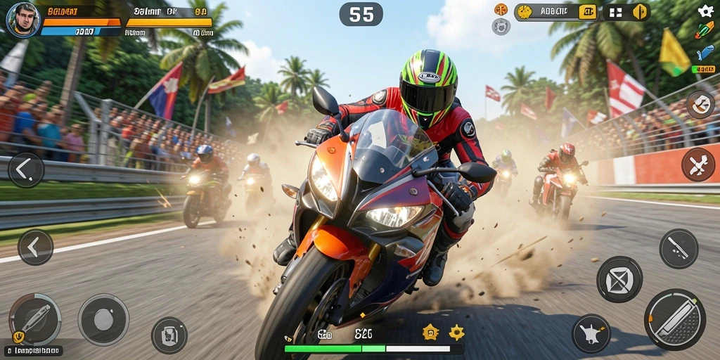 Tampilan gameplay S13 dengan balapan motor yang cepat dan menegangkan.